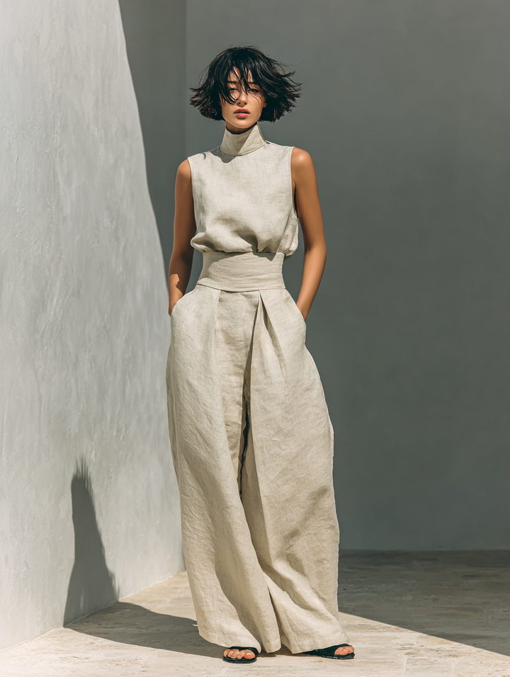 Maria™ | Full Ensemble: Tank Top and Wide-Leg Cotton-Linen Pants