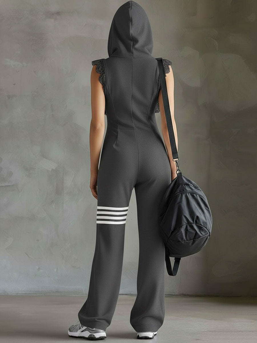 Daniela | Vintage-Inspired Sporty Jumpsuit with Hood and Stripes