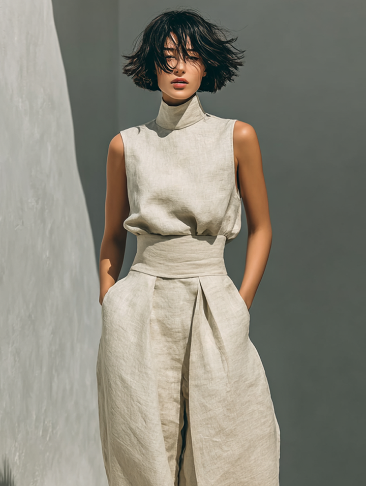 Maria™ | Full Ensemble: Tank Top and Wide-Leg Cotton-Linen Pants