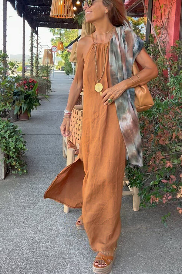 Cove-Inspired Linen Blend Halter Maxi Dress