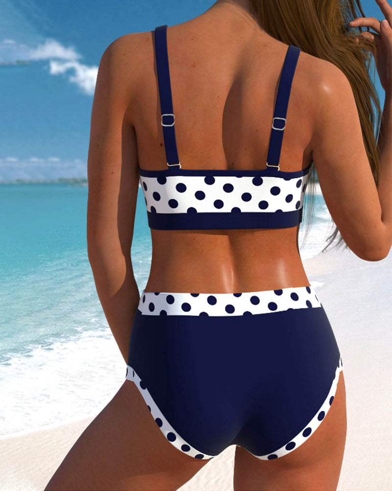 Liesbeth – Polka Dot Patchwork High-Waisted Bikini Set