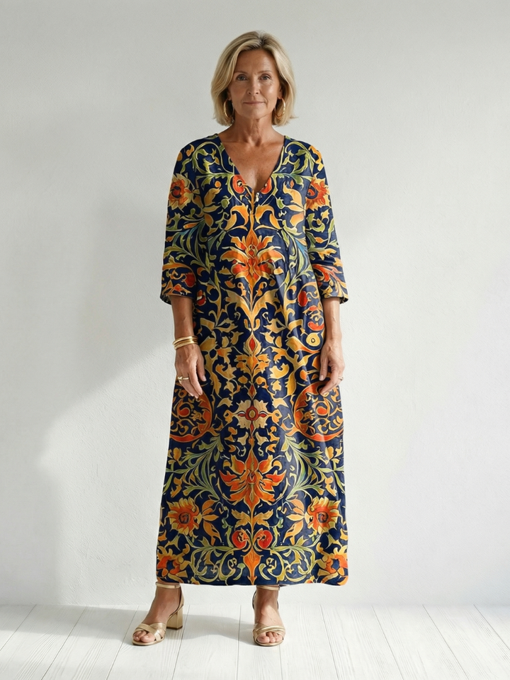 Elise | Elegant Floral Midi Dress with Clean Lines