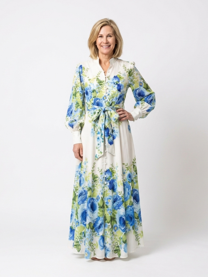 Harper | Floral Maxi Dress with Long Sleeves and Button Front