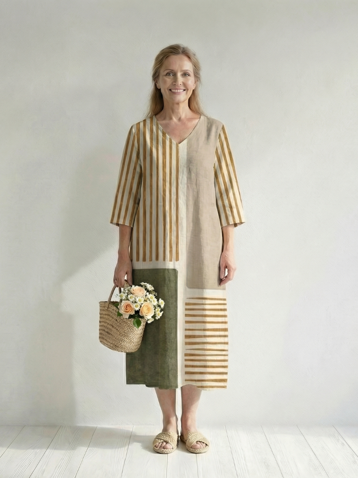 Soren | Striped Midi Dress in Light Tones
