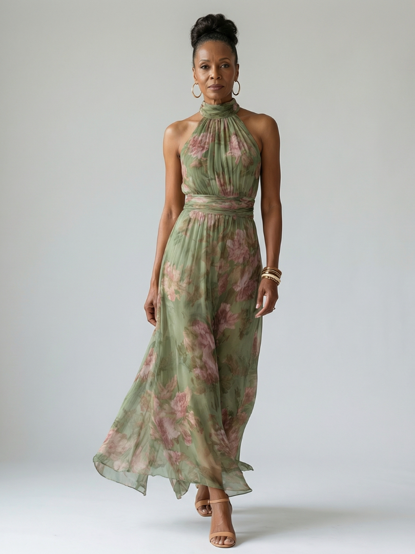 Mirelle | Halter Midi Dress with Gathered Detail