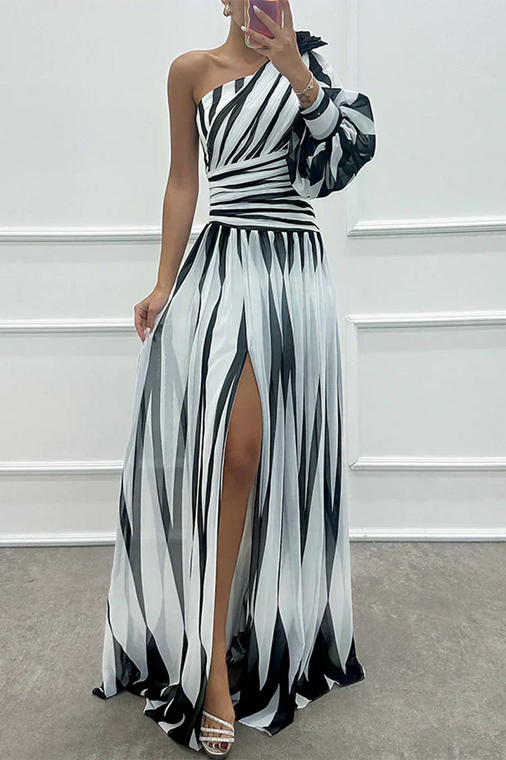 Stella & Grace™ | Chic One-Shoulder Striped Maxi Dress