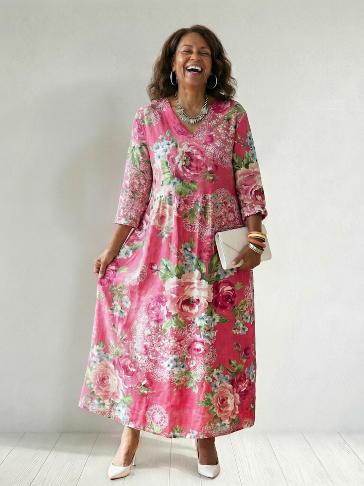 Freya | Midi Dress with Garden Bloom Print