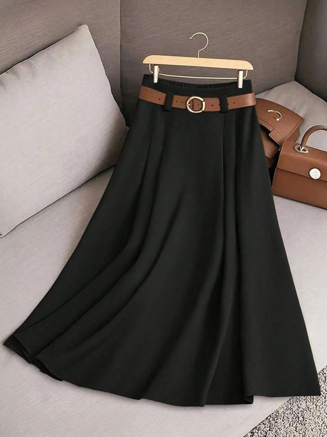 Women's Solid High-Waist A-Line Casual Skirt