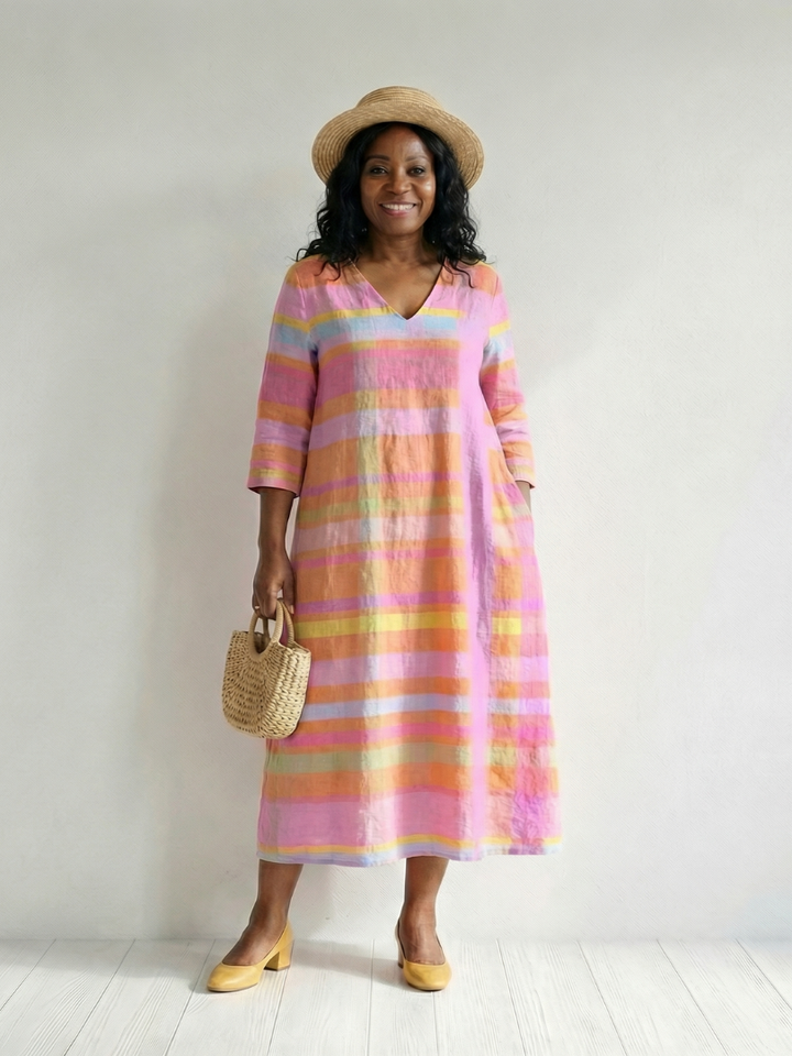 Tessa | Effortless Stripe Midi Dress with Drape Detail
