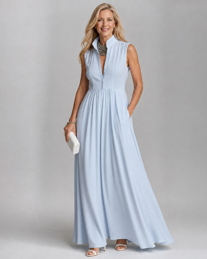 Virelia | Sleeveless Collared Wide-Leg Jumpsuit with Flowing Design
