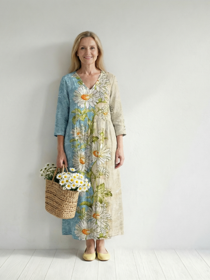 Elliot | Floral Midi Dress with Light Daisy Print