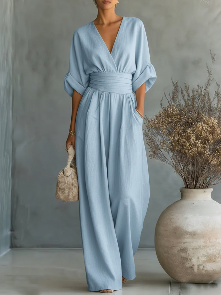 ESSENTIAL - Chic V-Neck High-Waisted Jumpsuit