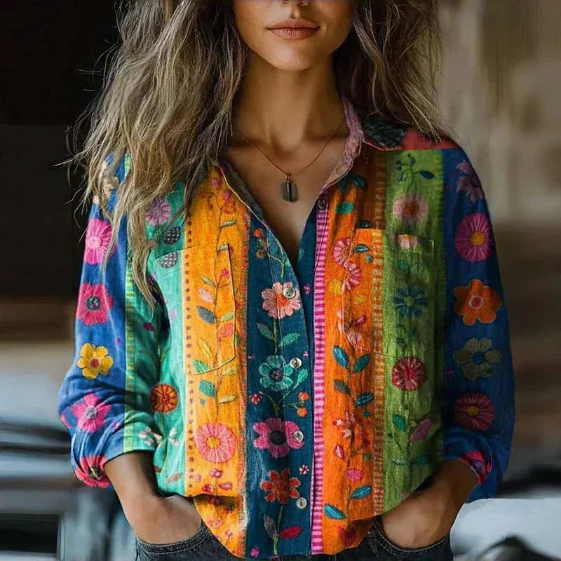 Retro Style Printed Blouse