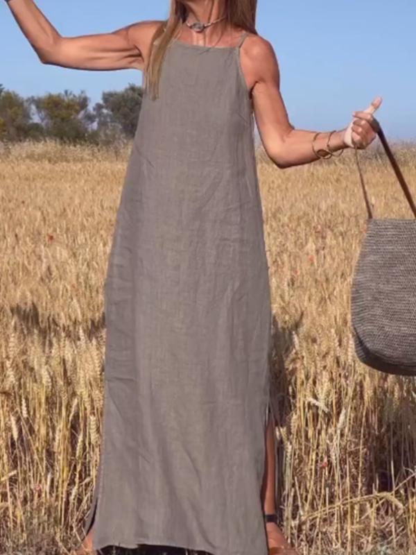 Relaxed Women's Long Dress in Cotton and Linen Blend