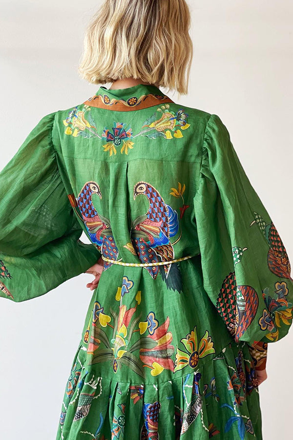 Lily - Heaven Bird Print Balloon Sleeve Dress