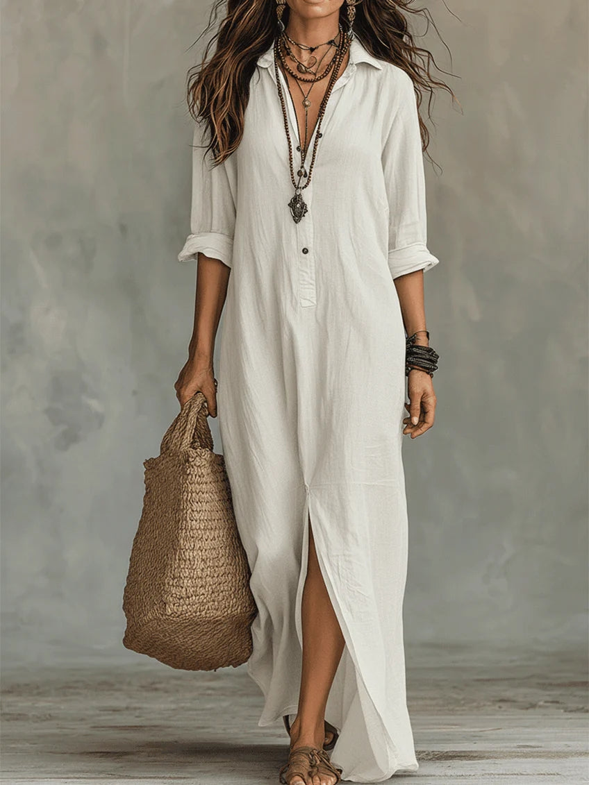 Soline™ | Black Maxi Dress with Button Details