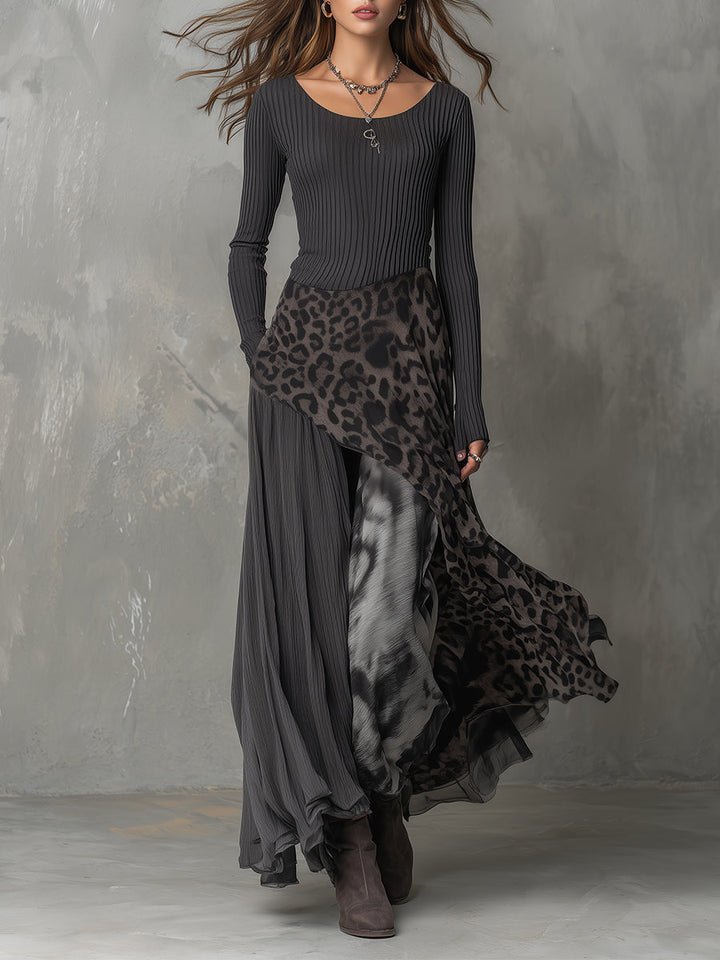 Martina | Bohemian-Inspired Long Dress with Leopard Print