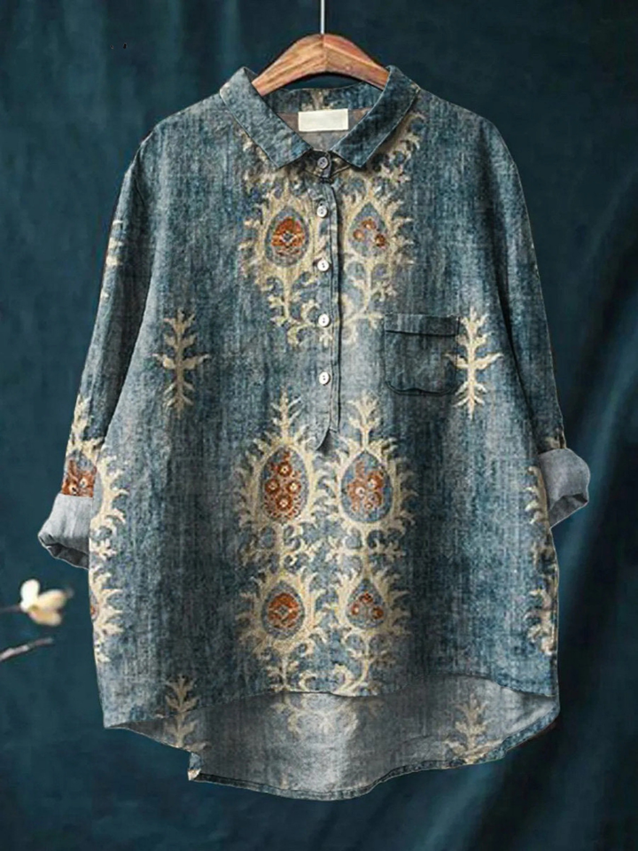 Nina | Women's Casual Shirt with Vintage Ethnic Floral Art Print