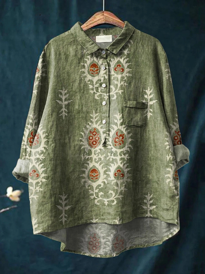 Nina | Women's Casual Shirt with Vintage Ethnic Floral Art Print