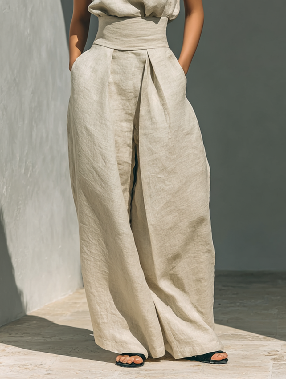 Maria™ | Full Ensemble: Tank Top and Wide-Leg Cotton-Linen Pants