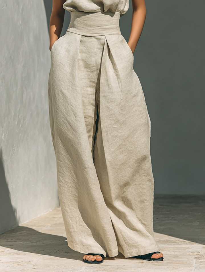 Maria™ | Full Ensemble: Tank Top and Wide-Leg Cotton-Linen Pants