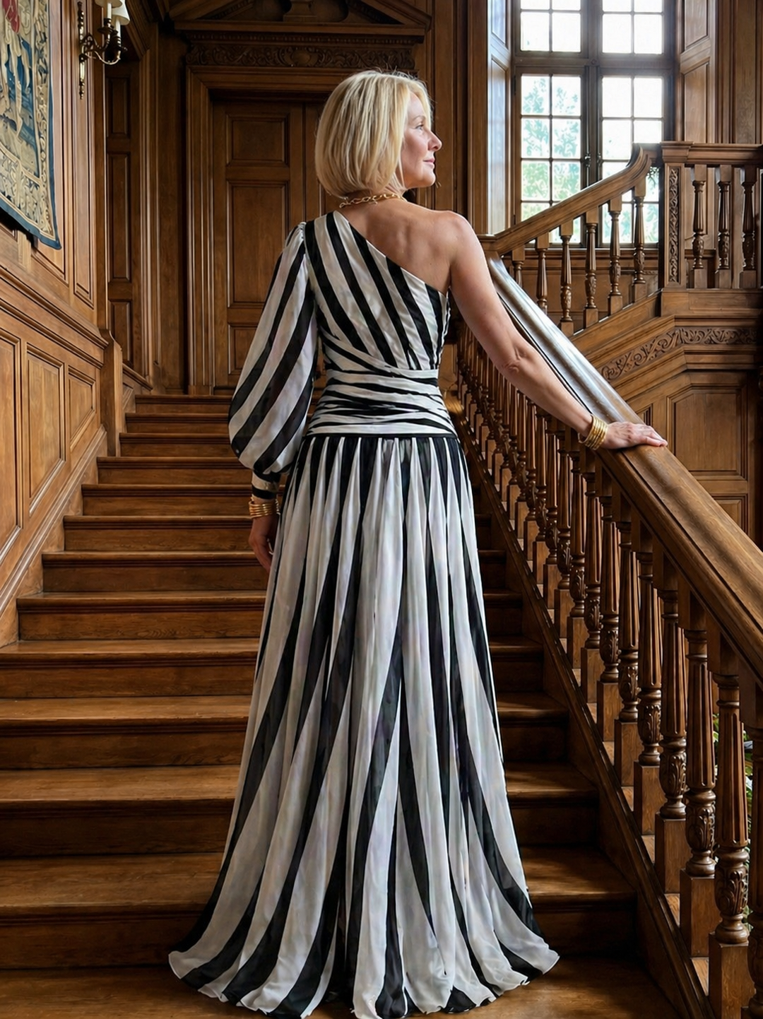Stella & Grace™ | Chic One-Shoulder Striped Maxi Dress