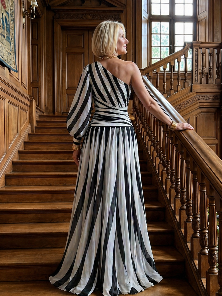 Stella & Grace™ | Chic One-Shoulder Striped Maxi Dress
