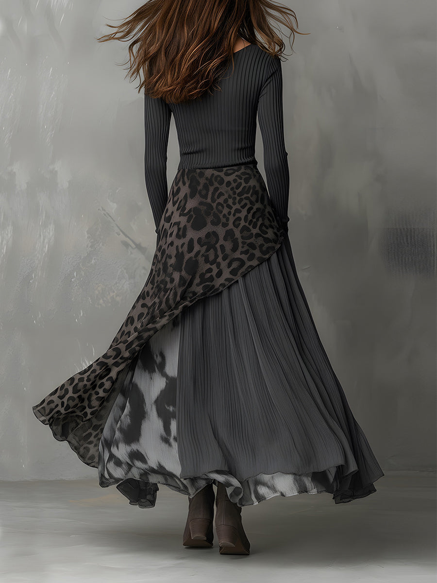 Martina | Bohemian-Inspired Long Dress with Leopard Print
