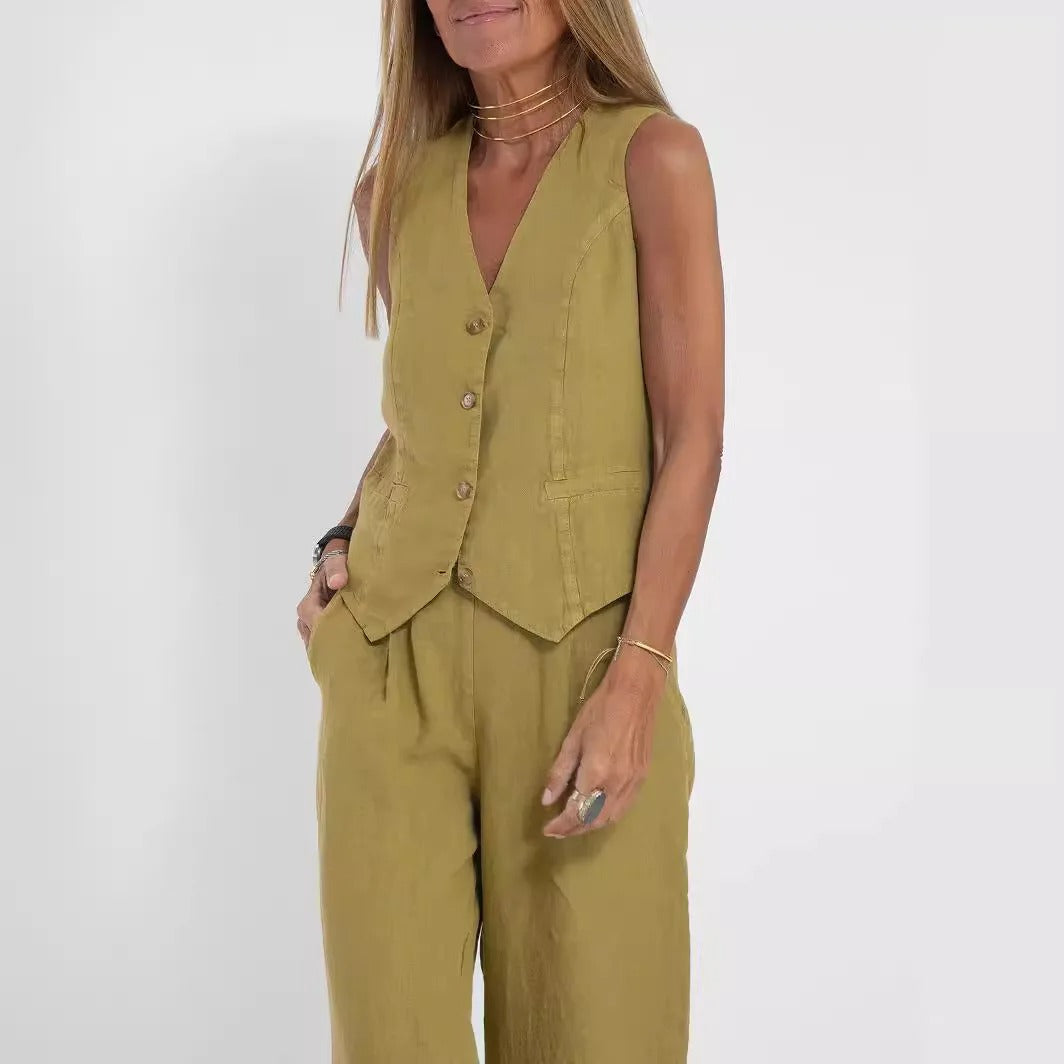Custom-Fit Vest and Wide-Leg Cotton Ensemble