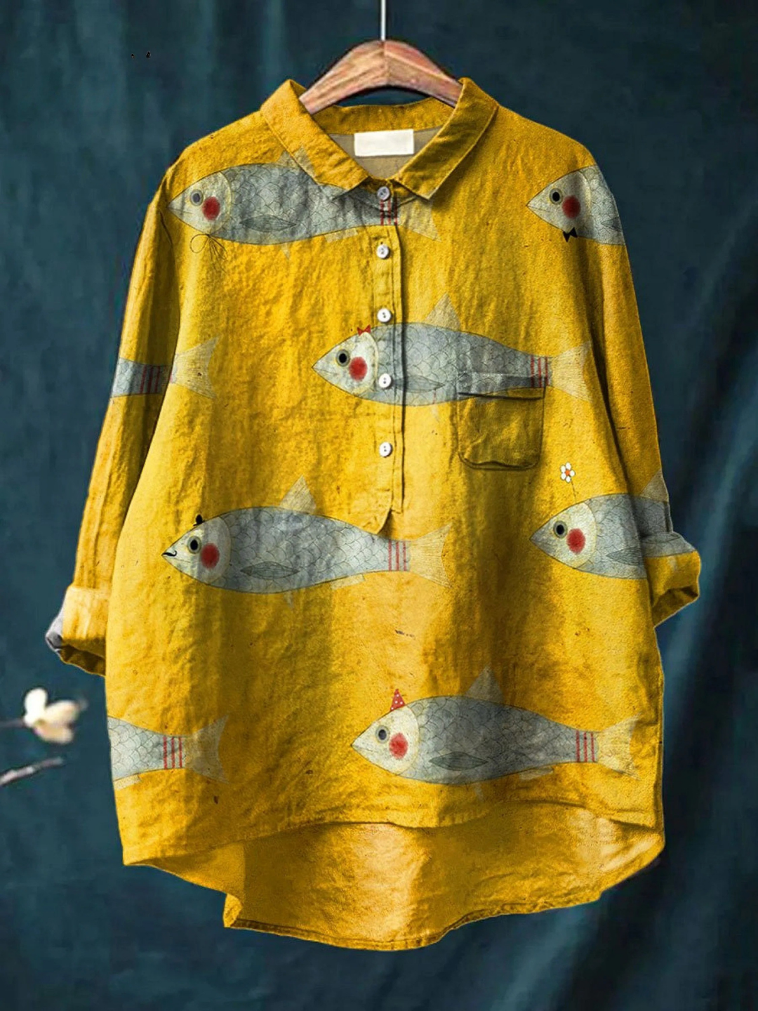 Felicity | Women's Casual Shirt with Vintage Fish Art Print