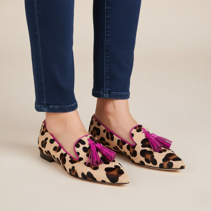 Women's Loafers in Pink Leopard Print