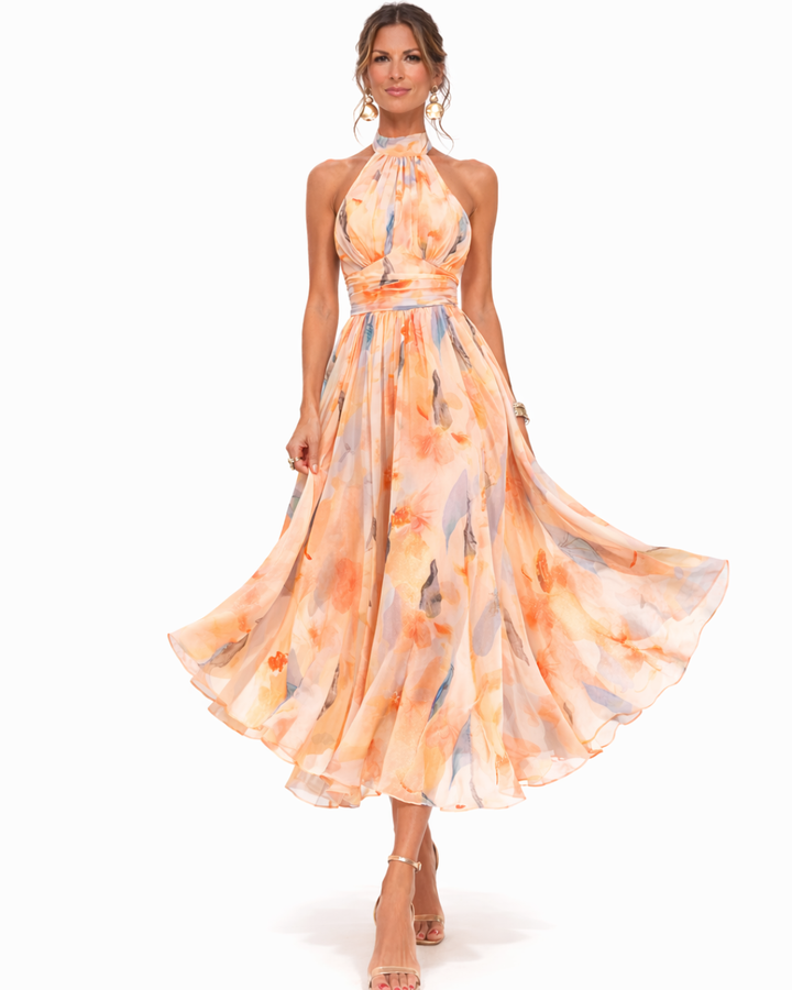 Aurora™ Watercolor Print Halter Neck Dress