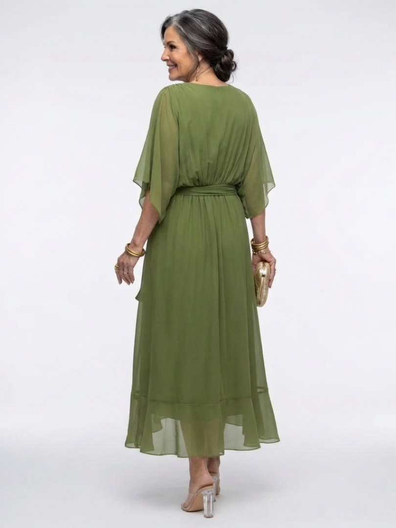 Elysia | Midi Dress with V-Neck and Draped Waist Tie