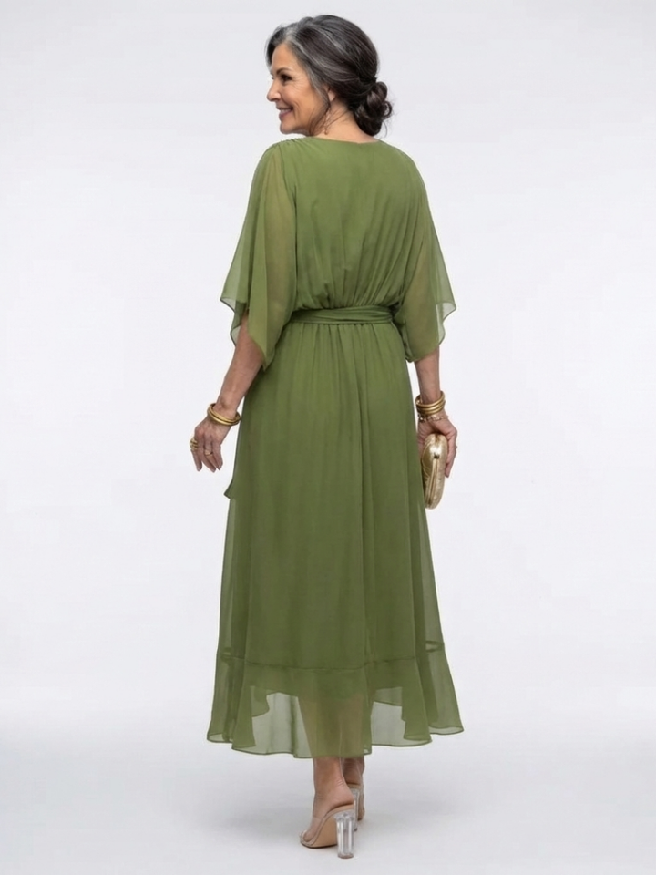 Elysia | Midi Dress with V-Neck and Draped Waist Tie