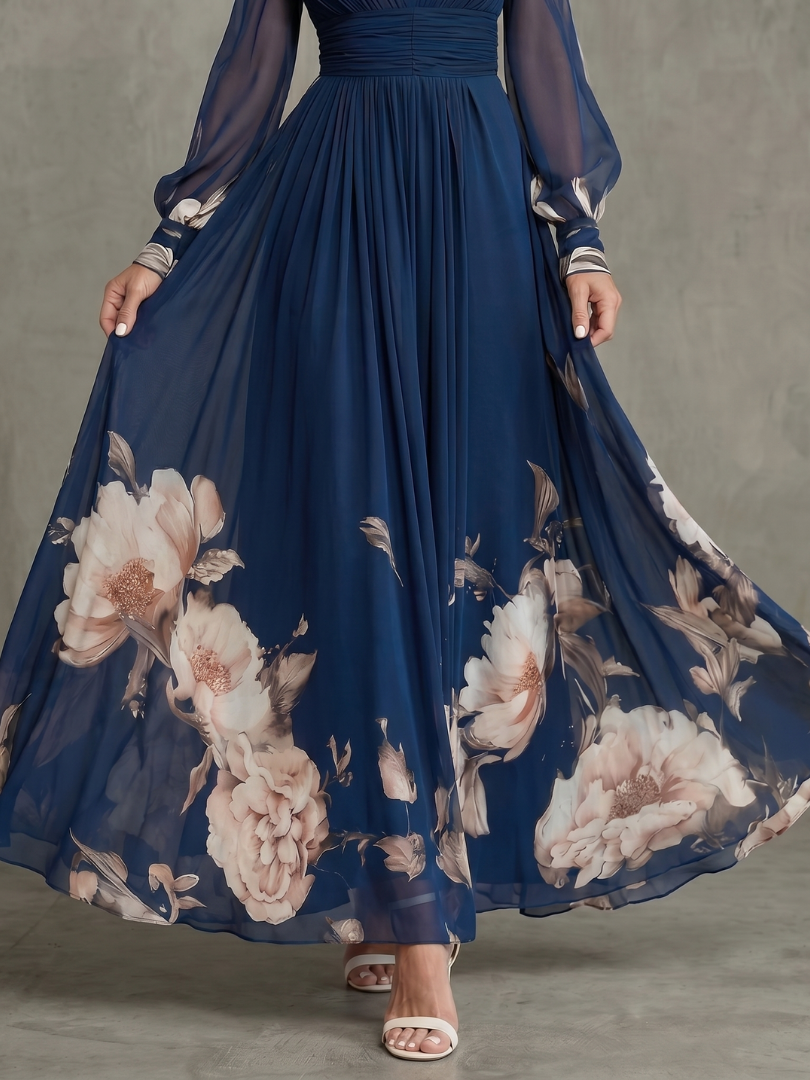 Ziva | Maxi Dress with Pleated Sheer Sleeves