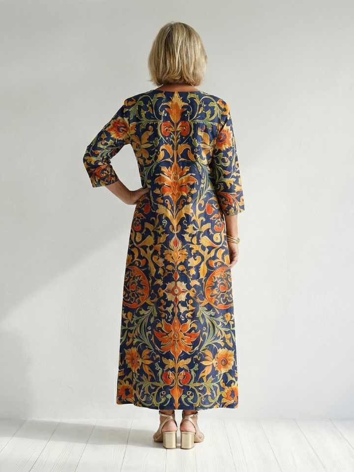 Elise | Elegant Floral Midi Dress with Clean Lines