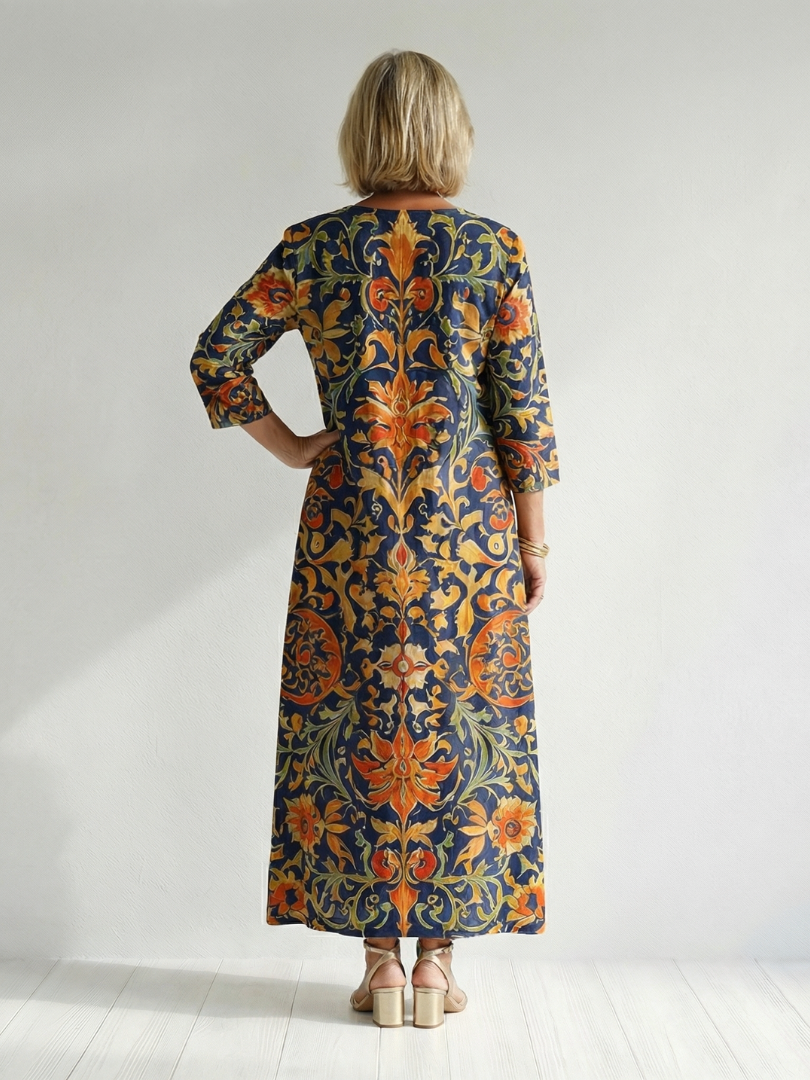 Elise | Elegant Floral Midi Dress with Intricate Details