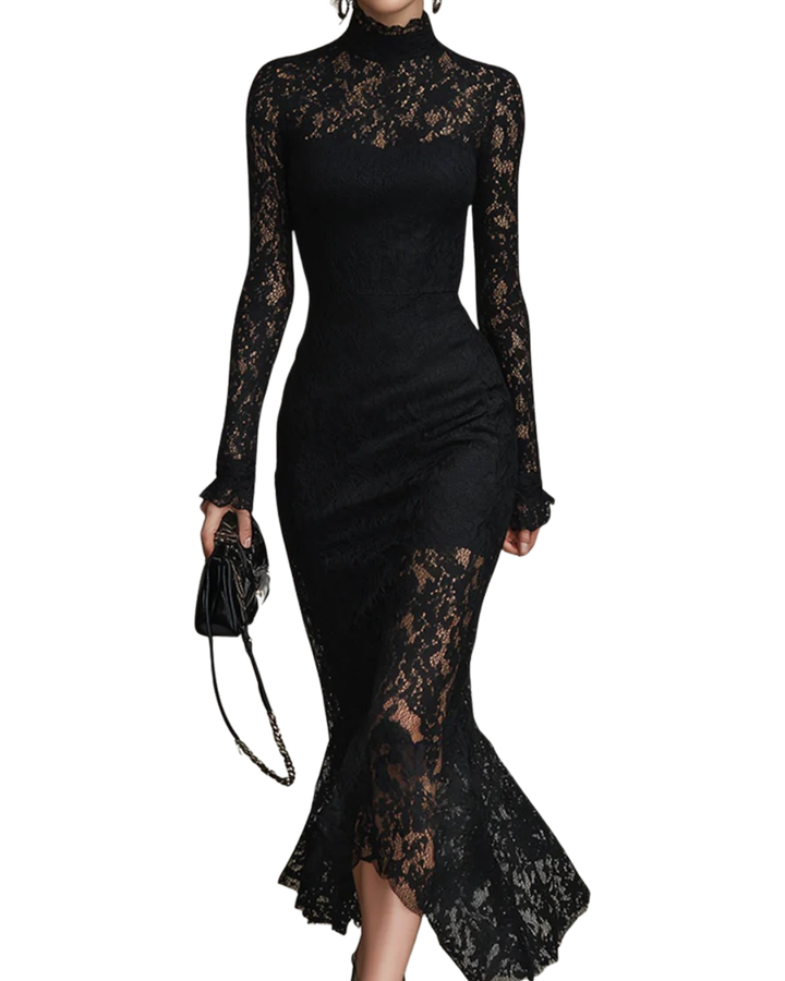 Julia | Elegant Black Lace Maxi Gown