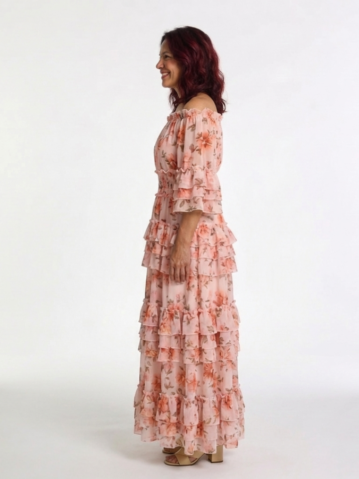 Rosalie | Floral Ruffle Tiered Maxi Dress with Off-Shoulder Design