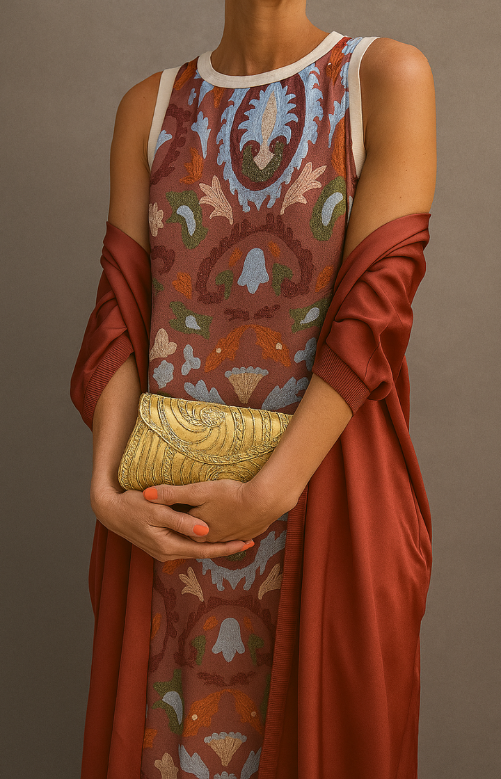 RAFFAELLA | Elegant Long Dress with Coordinated Shawl and Refined Line for Special Events