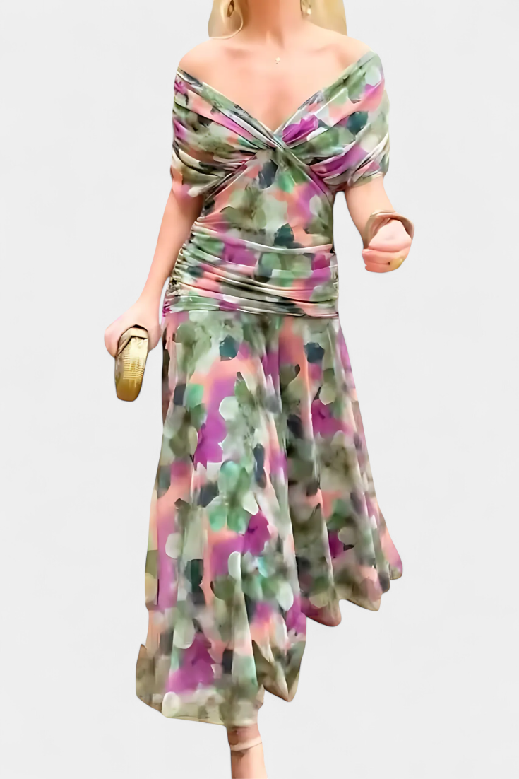 Long Floral V Neck Dress