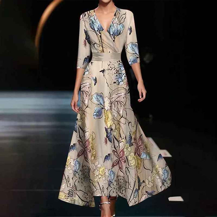 Zoe - Classic Floral V-Neck Maxi Dress