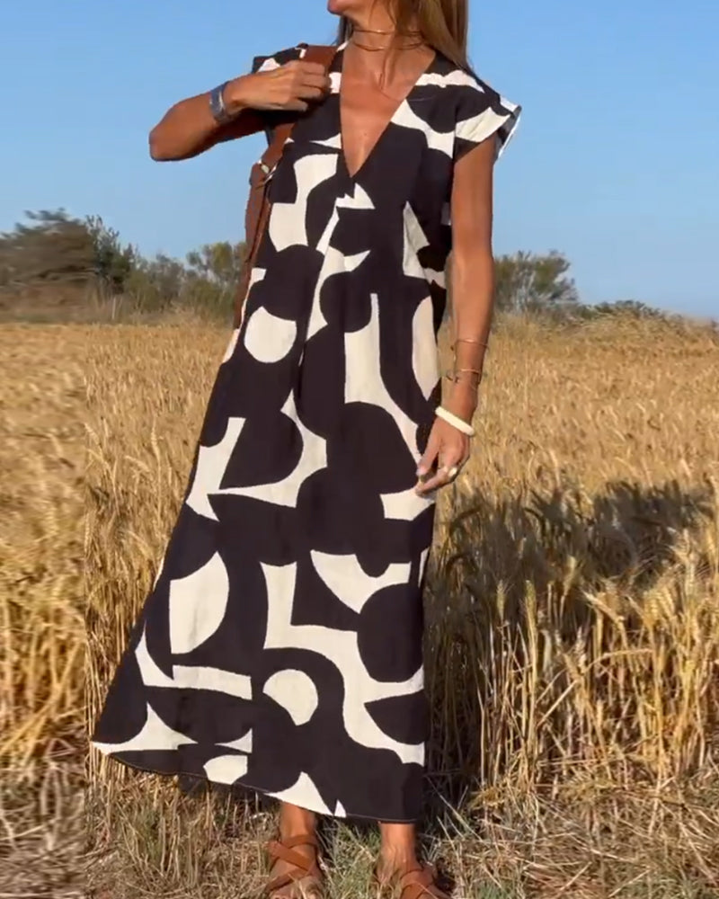 Elowen - Asymmetrical Geometric Print Sleeveless Dress