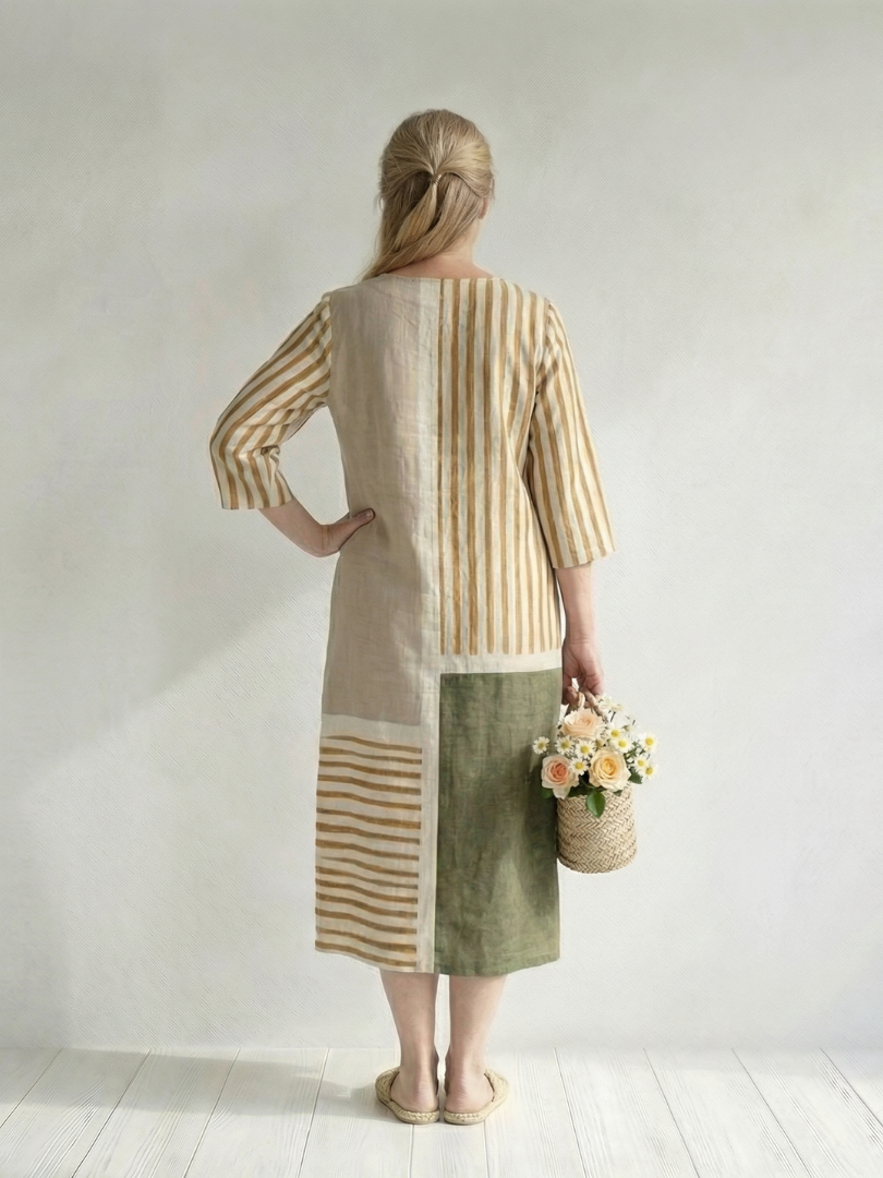 Soren | Striped Midi Dress with Light Mixed Patterns