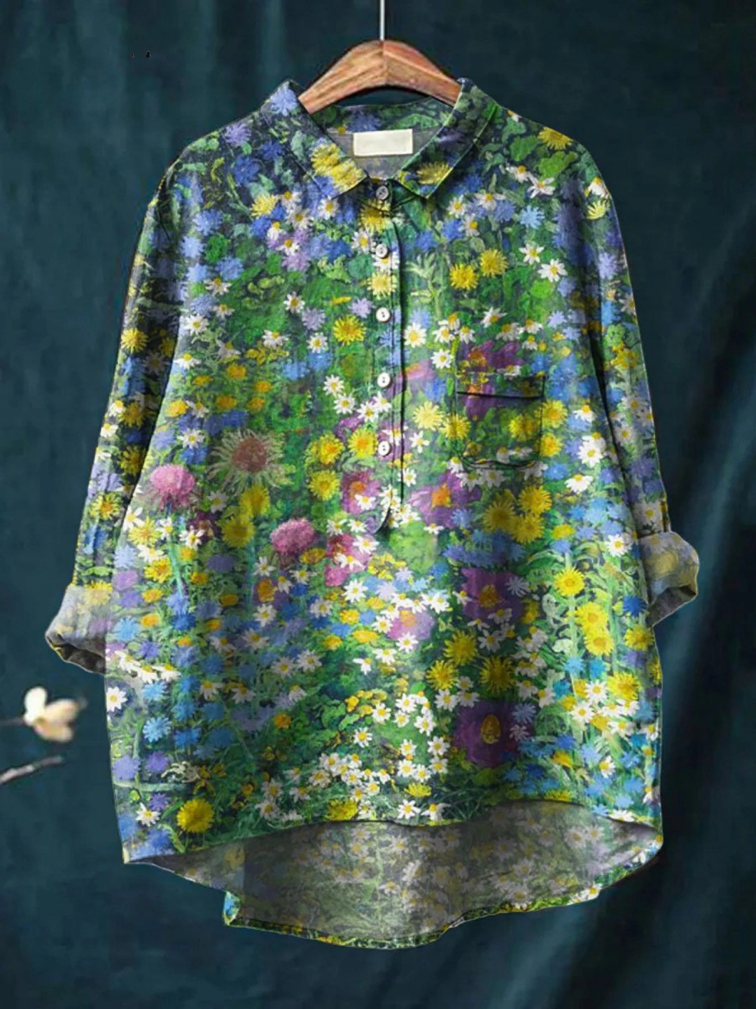 Emery | Women's Casual Shirt with Vintage Floral Art Print