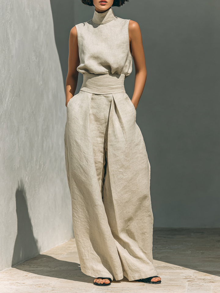 Maria™ | Full Ensemble: Tank Top and Wide-Leg Cotton-Linen Pants