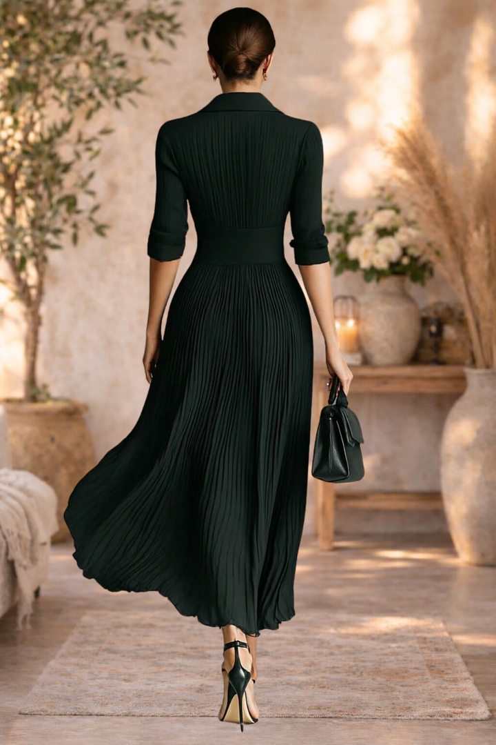Alexandra | Pleated Button-Front Maxi Dress