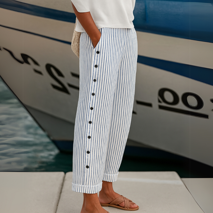 Caitlin | Stylish Striped Button Pants Beach