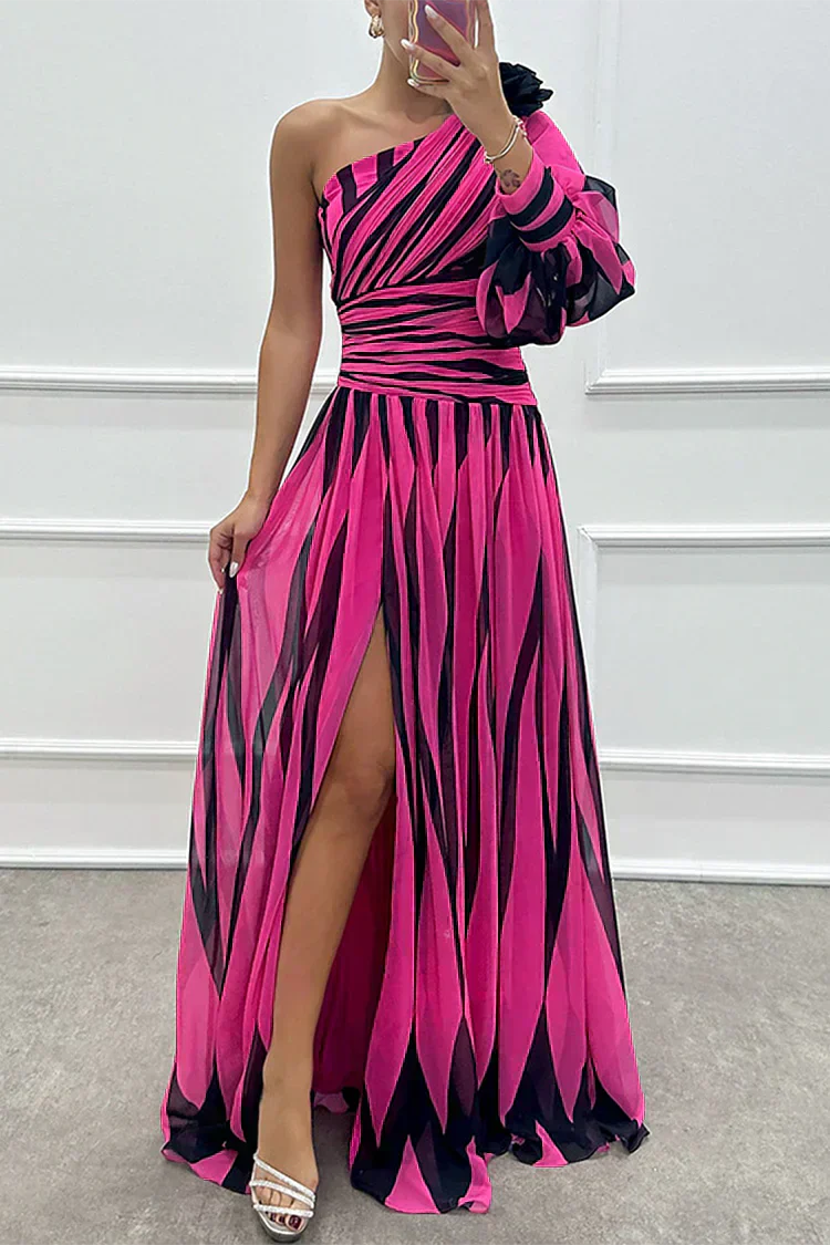 Hazel™ | Chic One-Shoulder Striped Maxi Dress