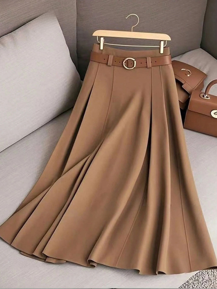 Women's Solid High-Waist A-Line Casual Skirt